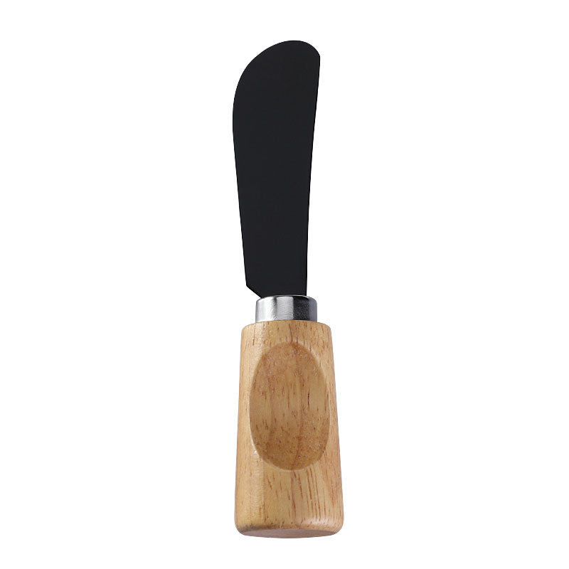 Curved-Blade Cheese Spreader with Stainless Steel Blade & Single-Groove Square Rubberwood Handle