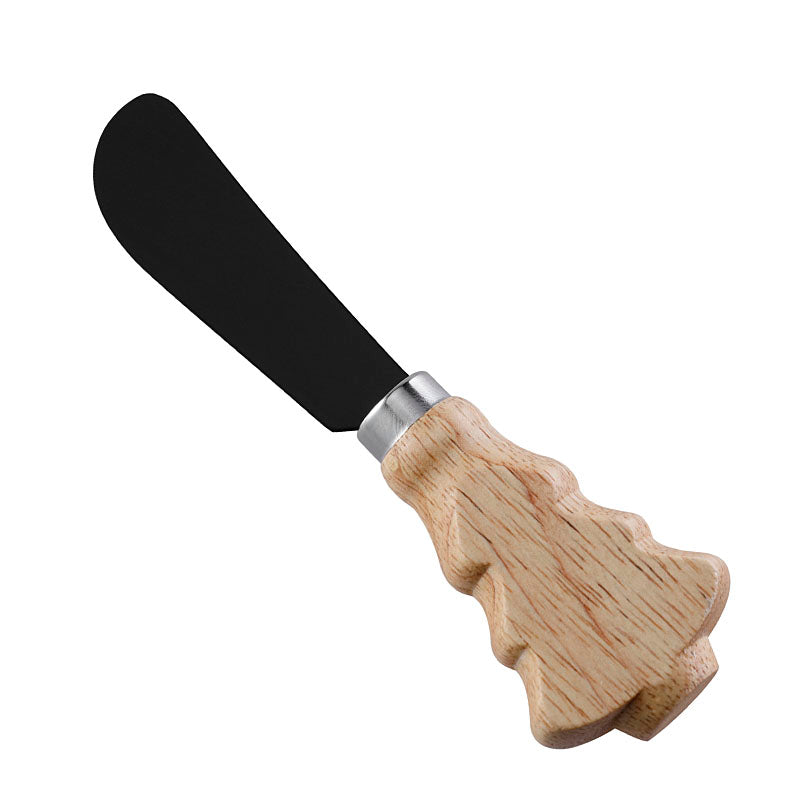 Christmas Tree Cheese Spreader with Rubberwood Handle