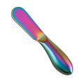 Full-Tang Round-Tip Cheese Spreader, Rainbow Titanium Stainless Steel, Teardrop Handle