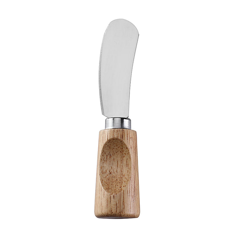 Angled Square-Tip Cheese Spreader with Stainless Steel Blade & Single-Groove Square Rubberwood Handle