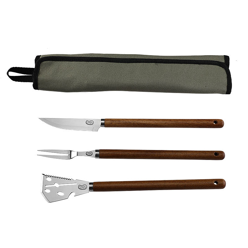 3-Piece BBQ Tool Set | Acacia Wood Handle & Stainless Steel