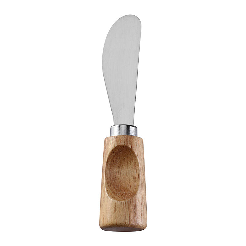 Round-Tip Cheese Spreader with Stainless Steel Blade & Single-Groove Square Rubberwood Handle