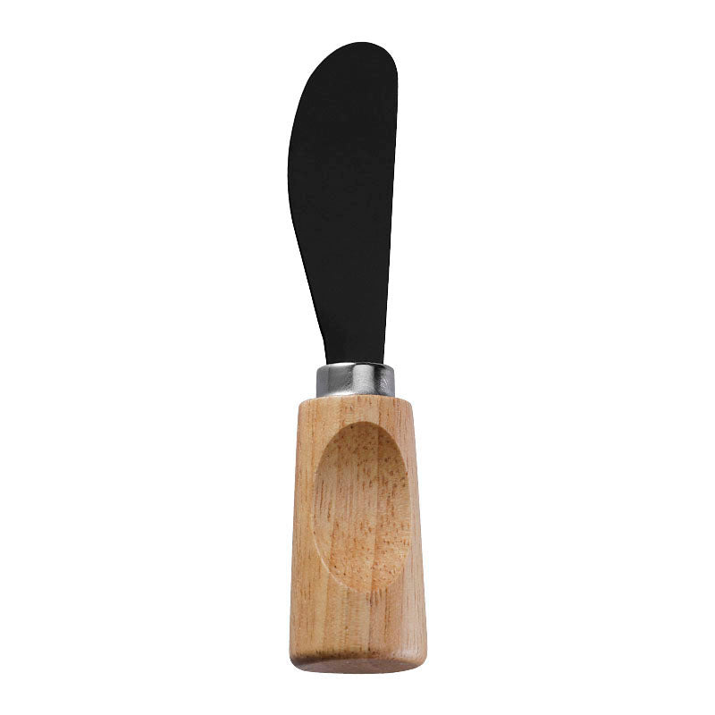 Round-Tip Cheese Spreader with Stainless Steel Blade & Single-Groove Square Rubberwood Handle