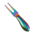 Full-Tang Two-Prong Cheese Fork, Rainbow Titanium Stainless Steel, Teardrop Handle