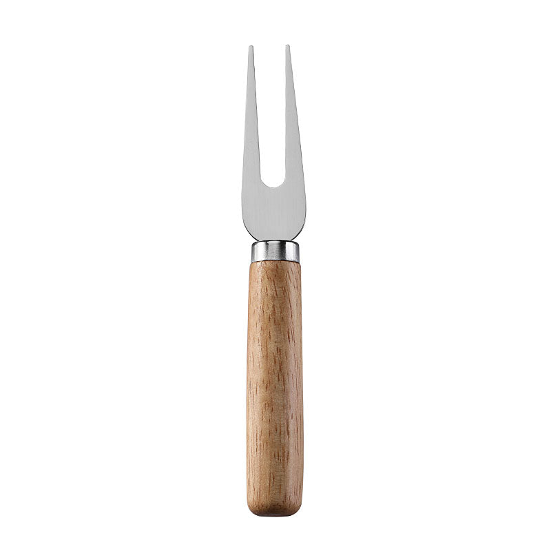 Two-Prong Cheese Fork with Stainless Steel Tines & Round Rubberwood Handle