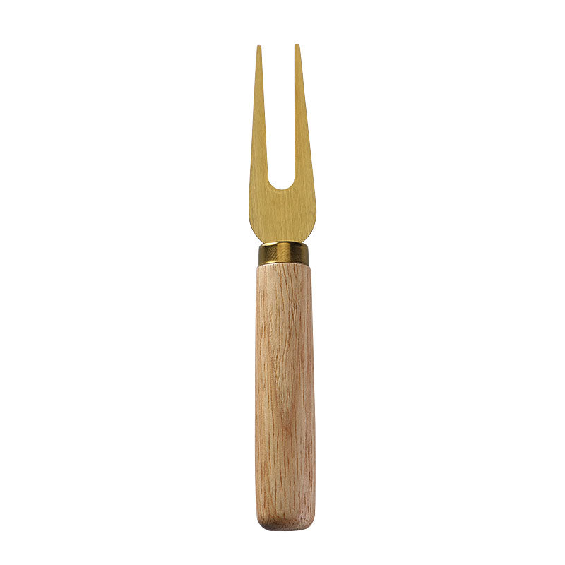 Two-Prong Cheese Fork with Stainless Steel Tines & Round Rubberwood Handle