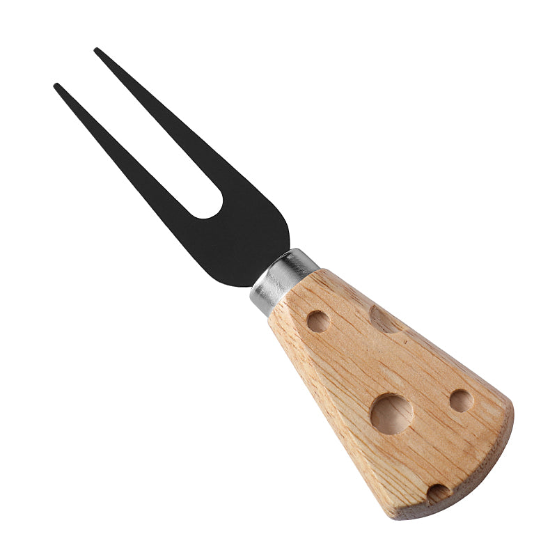 Two-Prong Cheese Fork with Cheese-Shaped Holey Rubberwood Handle