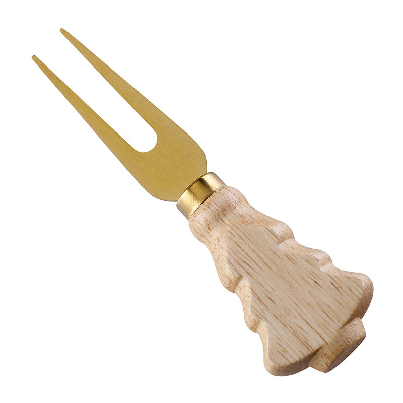 Christmas Tree Cheese Fork with Rubberwood Handle