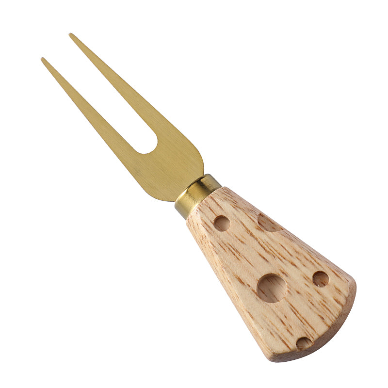 Two-Prong Cheese Fork with Cheese-Shaped Holey Rubberwood Handle
