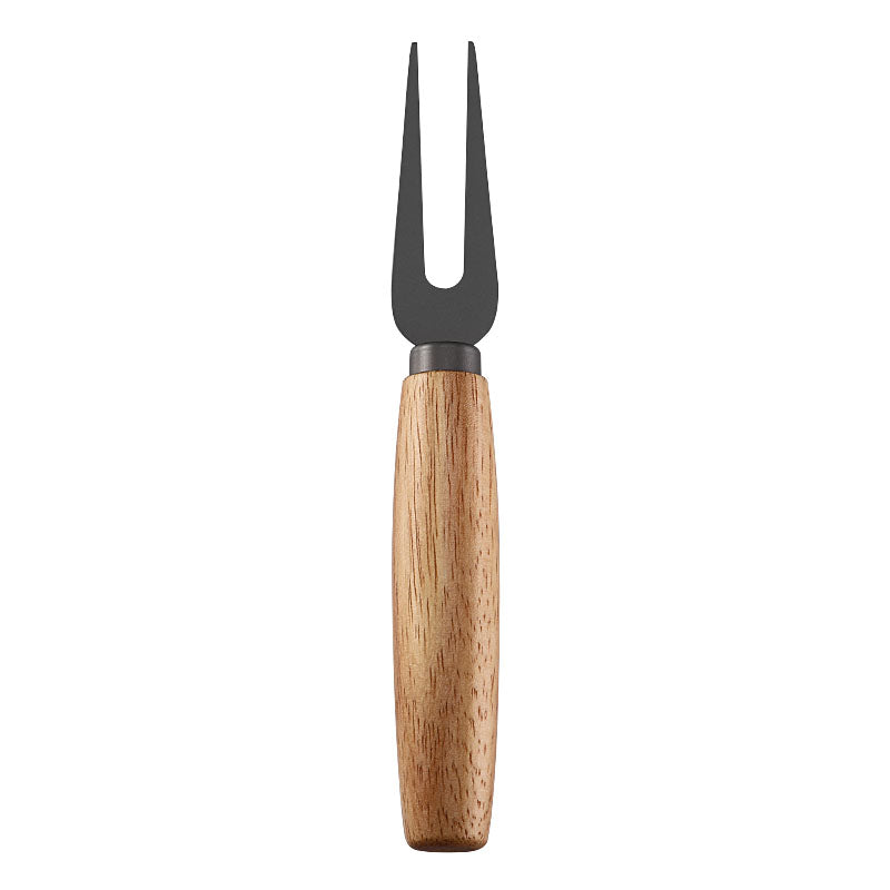 Two-Prong Cheese Fork with Black Titanium-Coated Tines & Rubberwood Handle