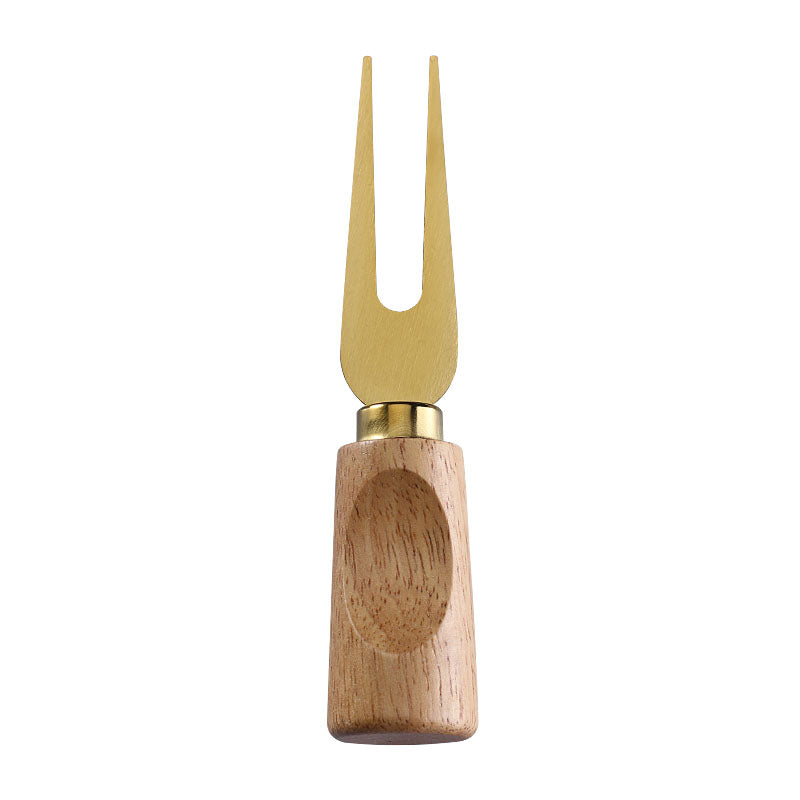 Two-Prong Cheese Fork with Stainless Steel Tines & Single-Groove Square Rubberwood Handle