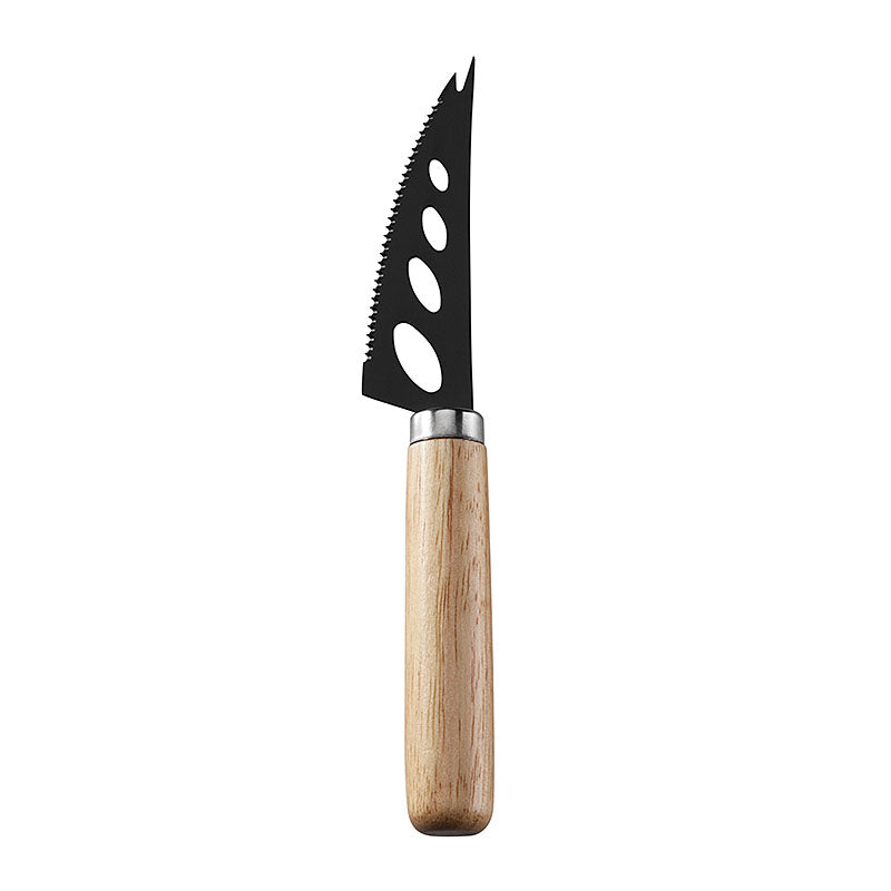 Three-Hole Serrated Soft Cheese Knife with Stainless Steel Blade & Round Rubberwood Handle