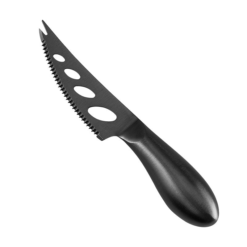 Full-Tang Three-Hole Serrated Soft Cheese Knife with Fork Tip, Brushed Stainless Steel, Hollow Teardrop Handle