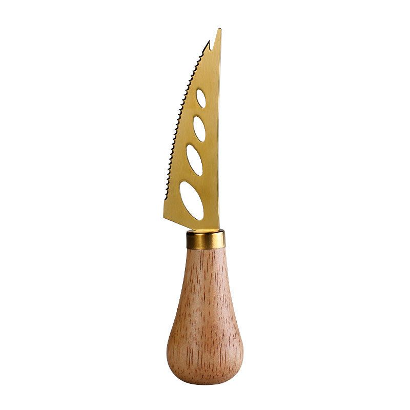 Rubberwood Handle Soft Cheese Knife with Holes