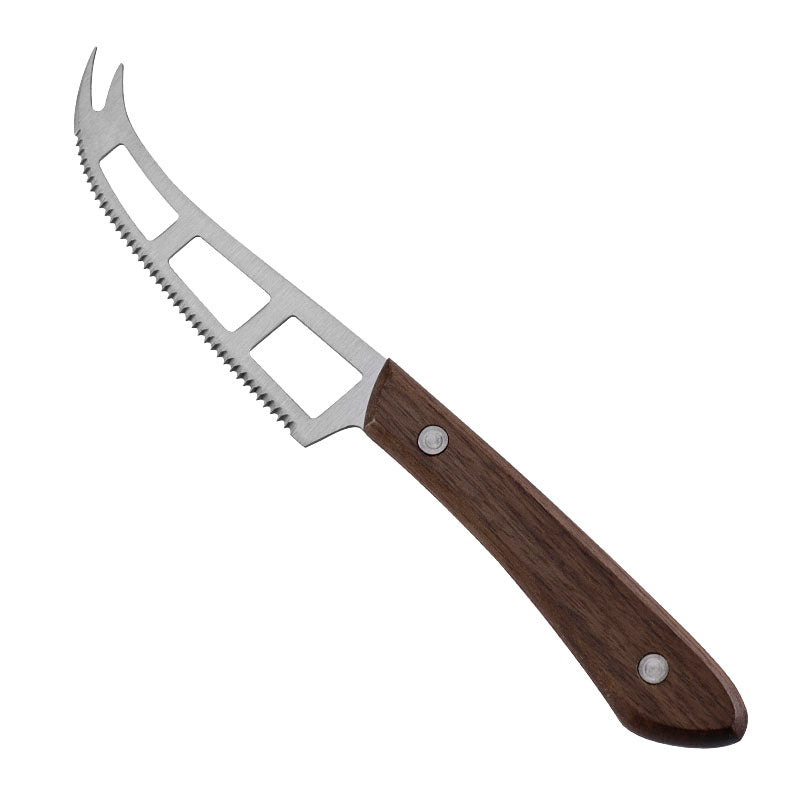 Three-Hole Serrated Soft Cheese Knife with Fork Tip, Stainless Steel & Walnut Handle