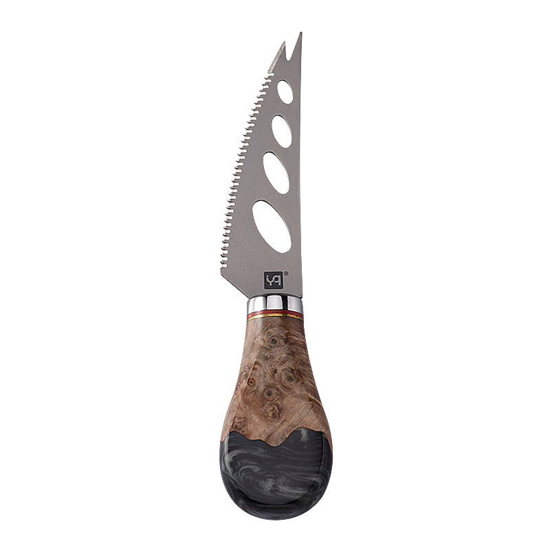 Titanium Soft Cheese Knife with Burl Wood & Black Resin Handle