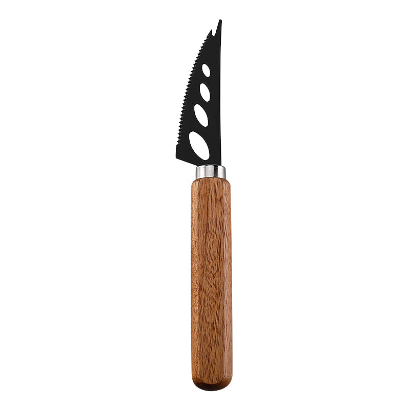 Three-Hole Serrated Soft Cheese Knife with Fork Tip, Stainless Steel & Acacia Flat Handle