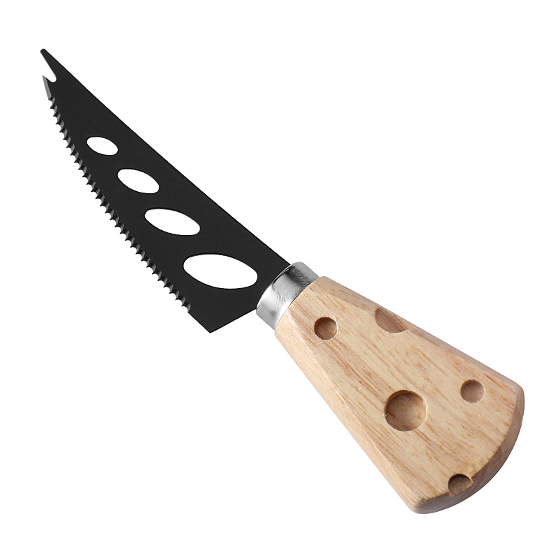 Serrated Soft Cheese Knife with Cheese-Shaped Holey Rubberwood Handle