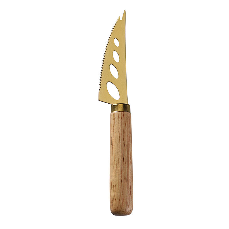 Three-Hole Serrated Soft Cheese Knife with Stainless Steel Blade & Round Rubberwood Handle