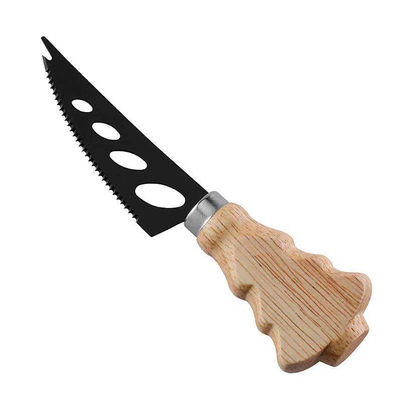 Christmas Tree Serrated Cheese Knife with Rubberwood Handle