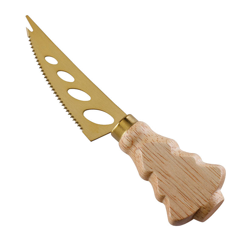 Christmas Tree Serrated Cheese Knife with Rubberwood Handle