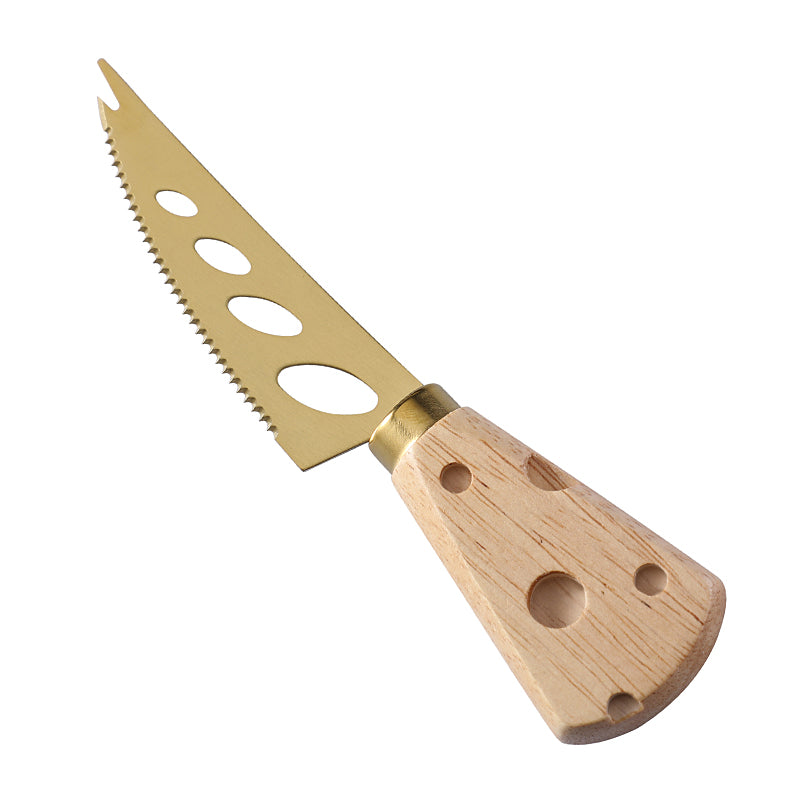 Serrated Soft Cheese Knife with Cheese-Shaped Holey Rubberwood Handle