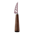 Three-Hole Serrated Soft Cheese Knife with Fork Tip, Pink Coated Blade & Walnut Handle