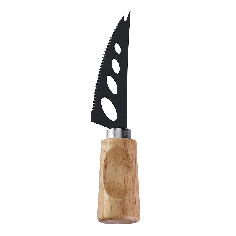 Three-Hole Serrated Soft Cheese Knife with Stainless Steel Blade & Single-Groove Square Rubberwood Handle