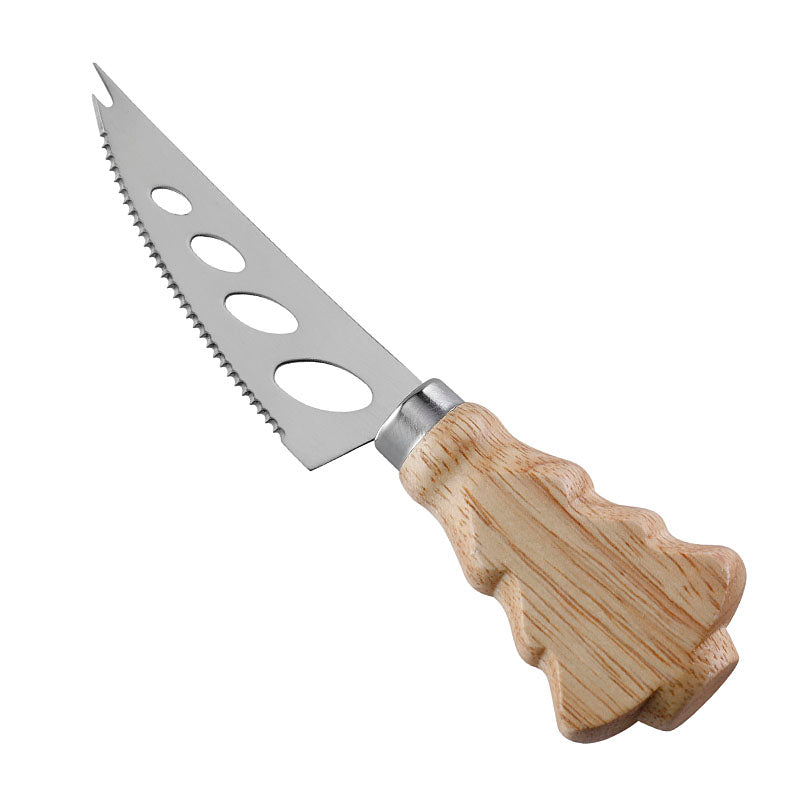 Christmas Tree Serrated Cheese Knife with Rubberwood Handle